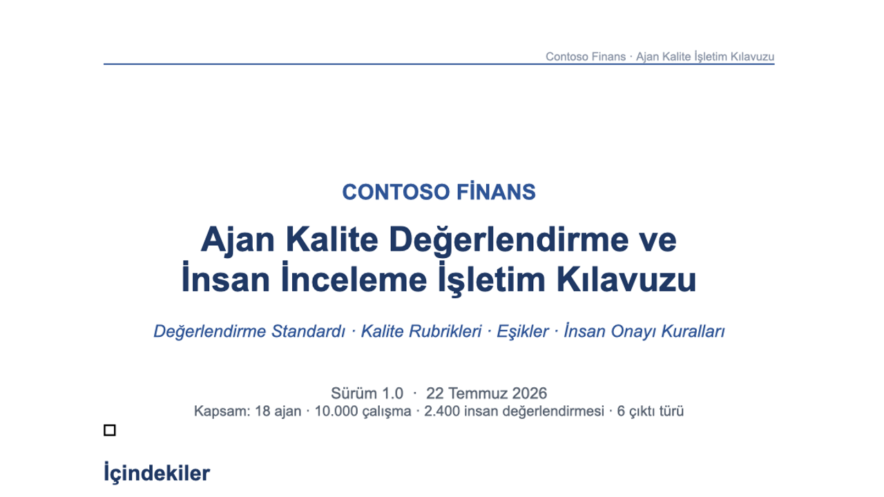 Değerlendirme standardı, rubrikler, eşikler, insan onayı ve durdurma kurallarını derli toplu anlatan ayrıntılı kılavuz.