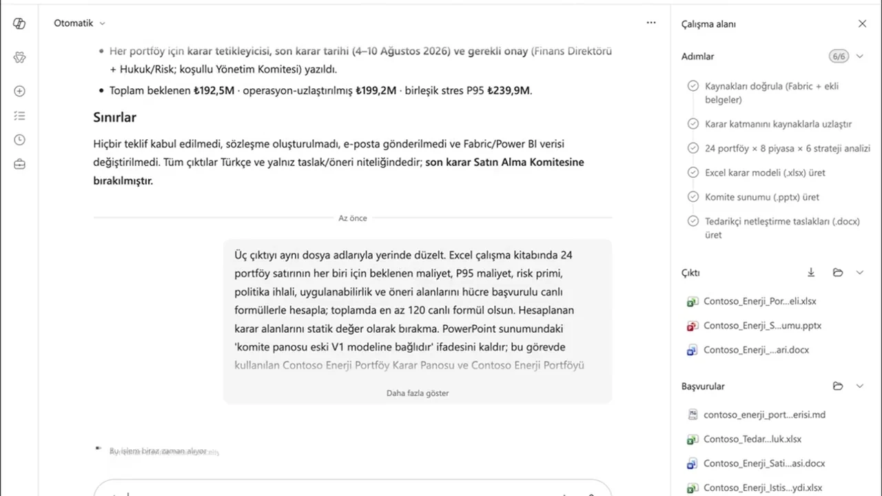 İlk Excel dosyasındaki statik karar alanları ve PowerPoint'teki yanlış V1 ifadesi için aynı görevde düzeltme istendi.