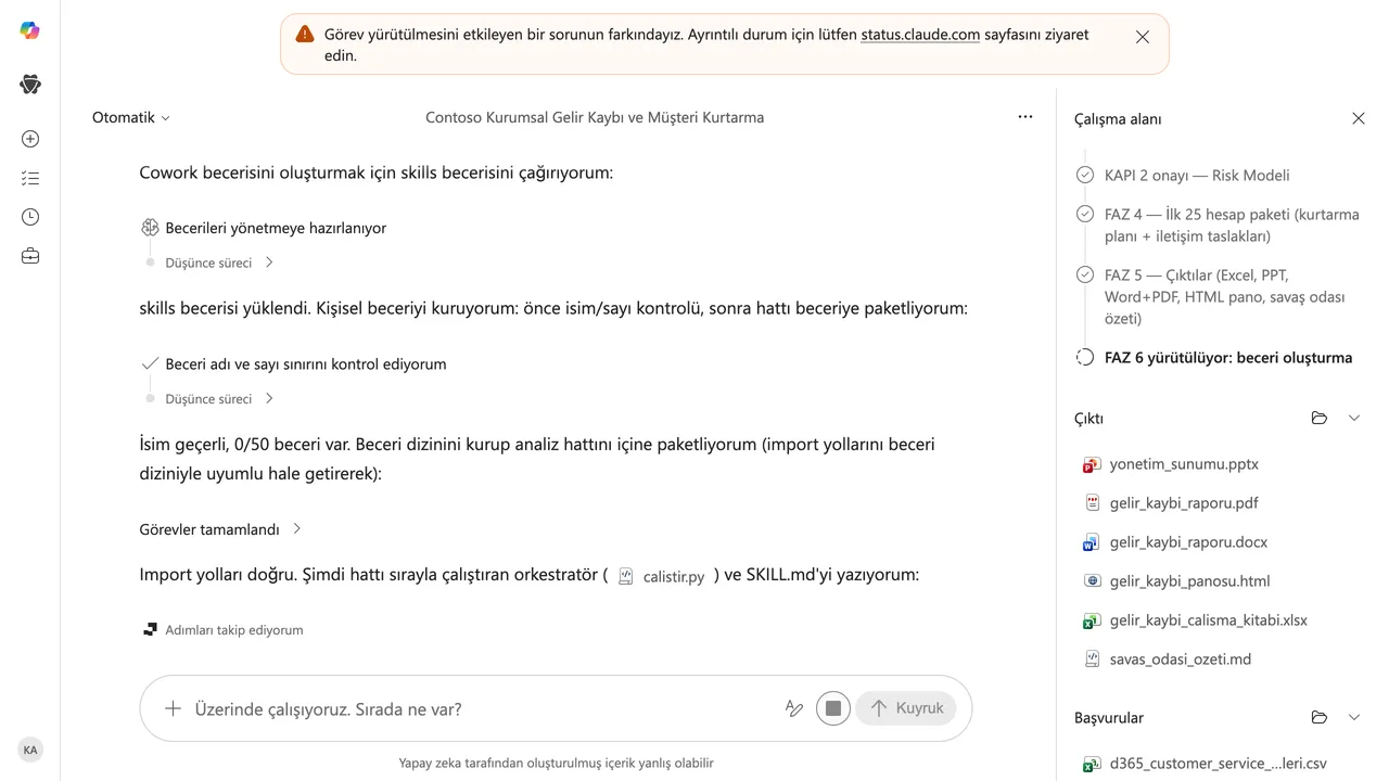 4 · Yeniden kullanım: Analiz hattı, yeni veri geldiğinde aynı taramayı tekrarlayan kişisel gelir-kaybi-kurtarma becerisine paketlendi; kalite puanı 84/100, güvenlik taraması temiz ve doğruluk testi başarılı çıktı.