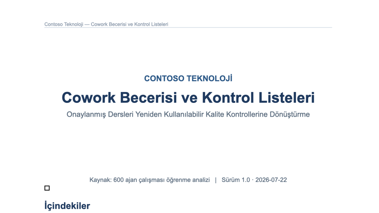 Yeniden kullanılabilir Cowork becerisini, kontrol listelerini, istemleri ve insan onayı kurallarını içeriyor.